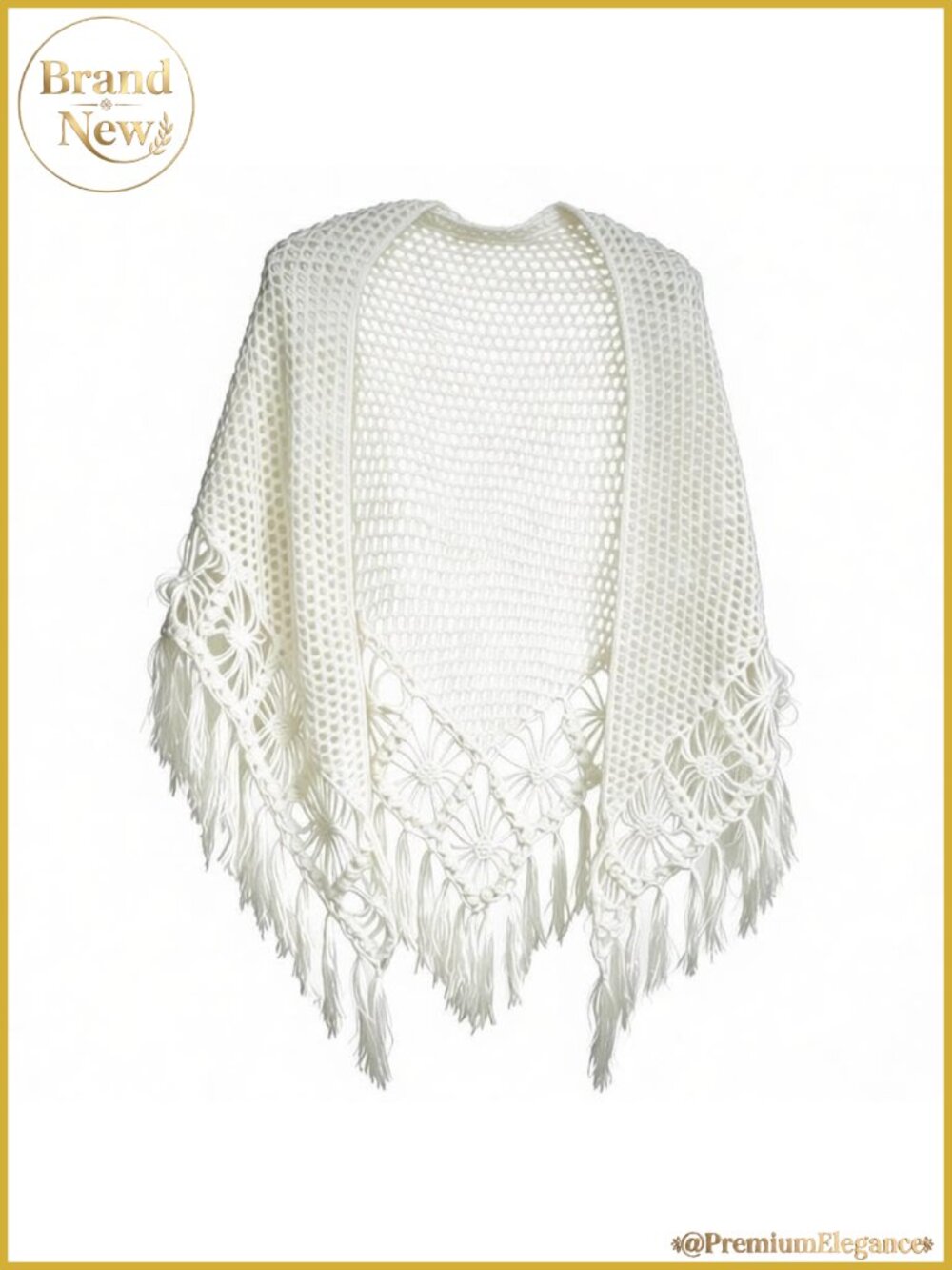Handmade Crochet Shawl Boho Fringe Wrap Floral Lace